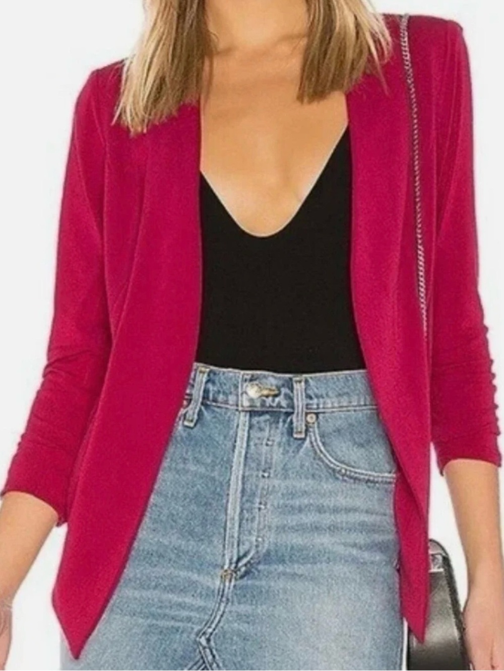 BCBGeneration Women's Open-Front Draped Blazer in Magenta Size XXS